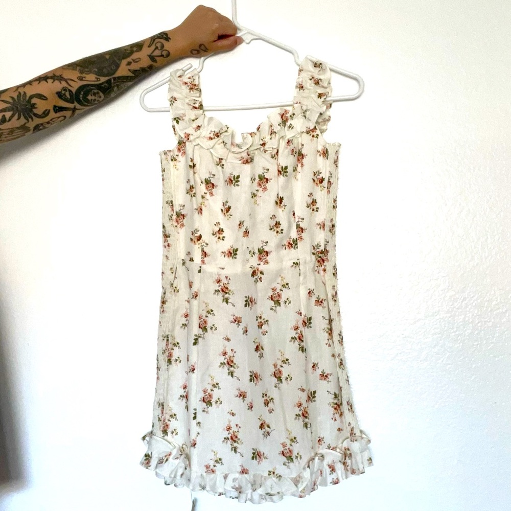 reformation floral off the shoulder dress